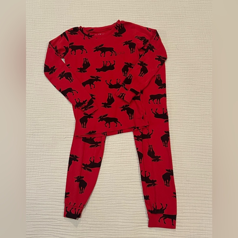Little Blue House Alaska Red Moose Print Kids Pajamas Size 6